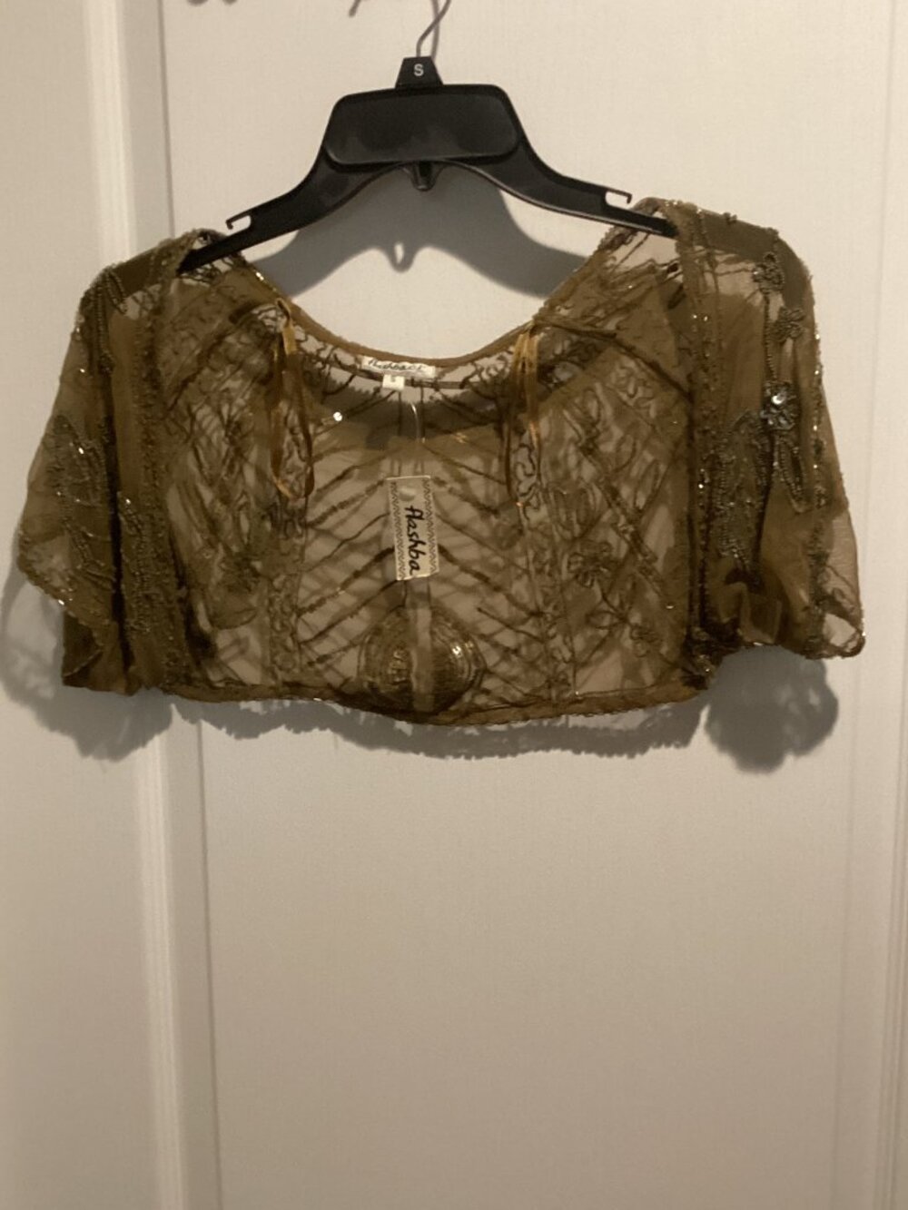 NWT Vintage Women's Flashback Gold Sheer Shrug/Bolero - Size Small